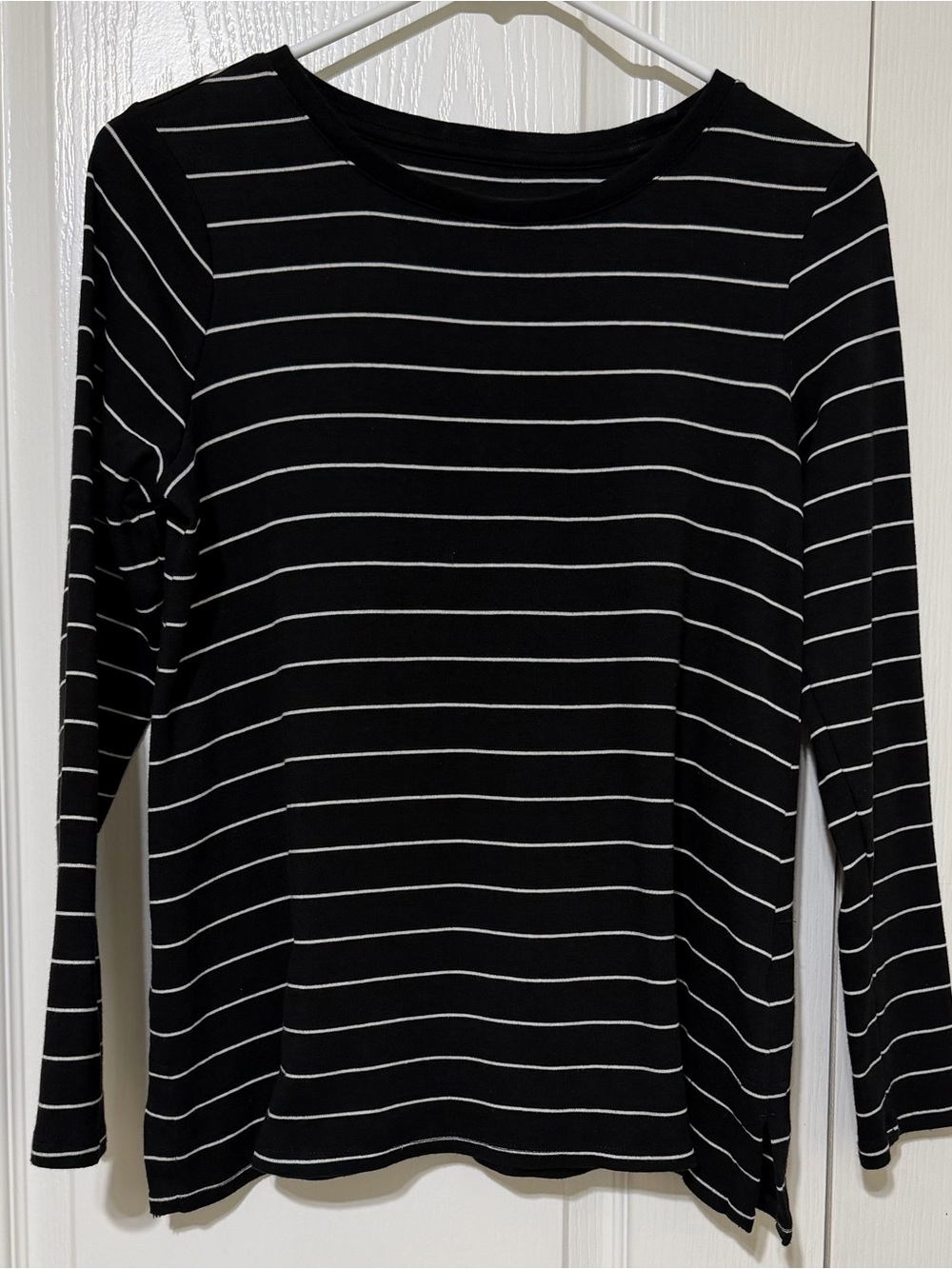 J Jill Black striped Long Sleeve Tee Size Small Petite EUC
